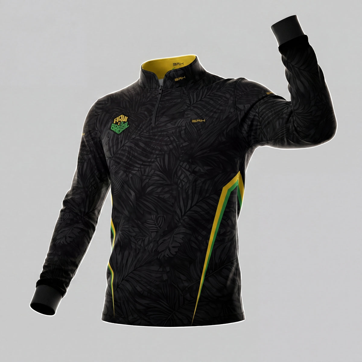 Camisa Brk Aqui é o Brasil Folhagem Preta com Proteção UV50