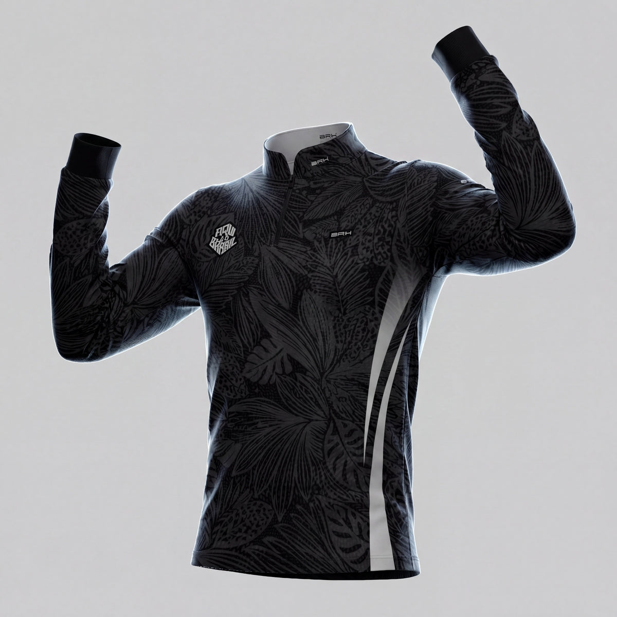 Camisa Brk Aqui é o Brasil Folhagem Tropical Preta com Proteção UV50