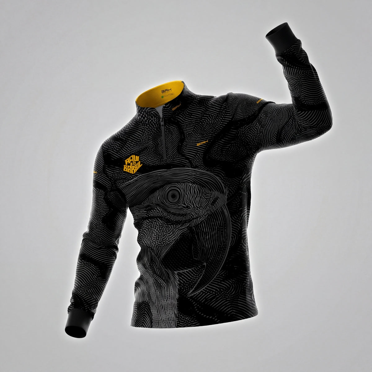 Camisa Brk Aqui é o Brasil Arara Sombreada Preta com Proteção UV50