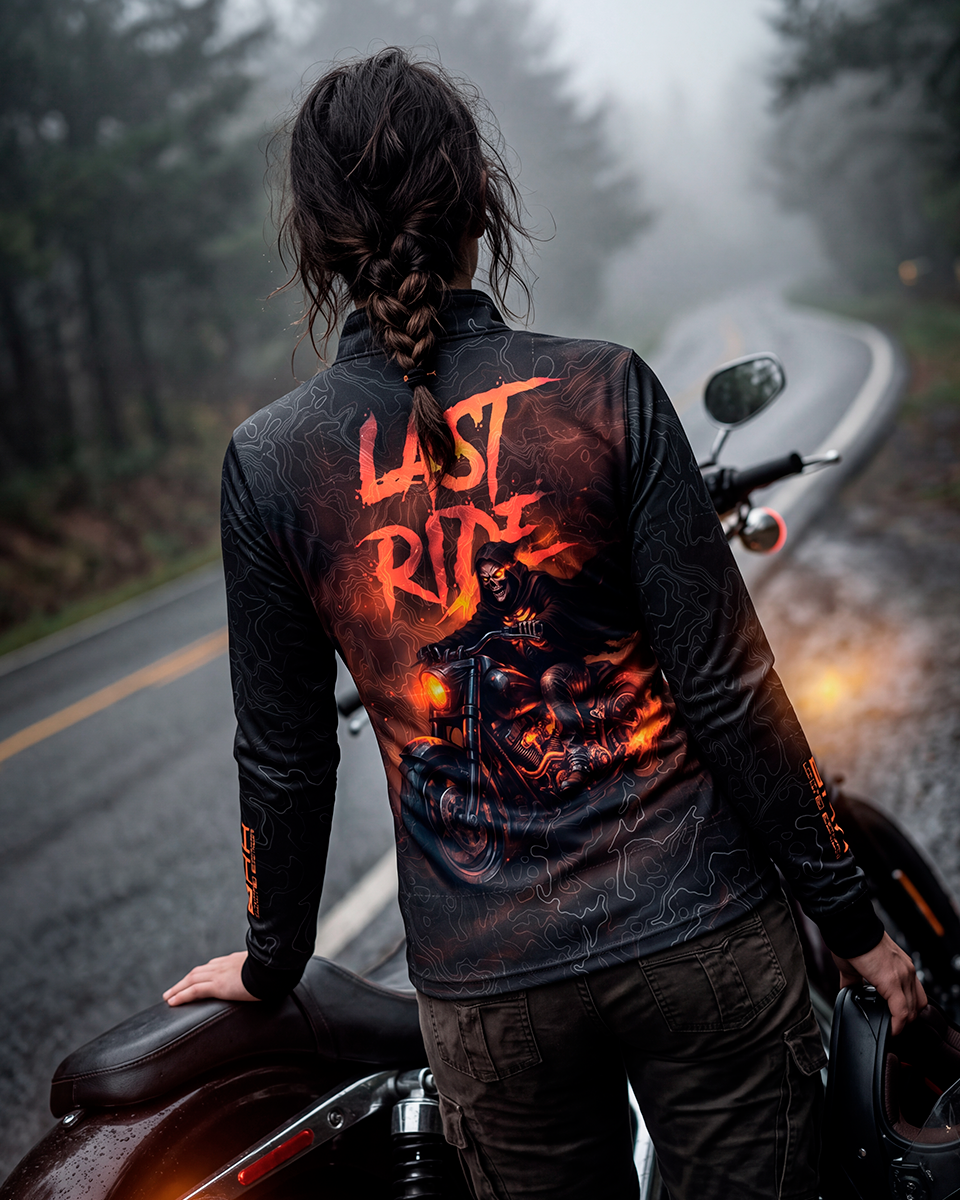 Camisa Halloween Feminina Last Ride Black and Orange com Proteção UV50+