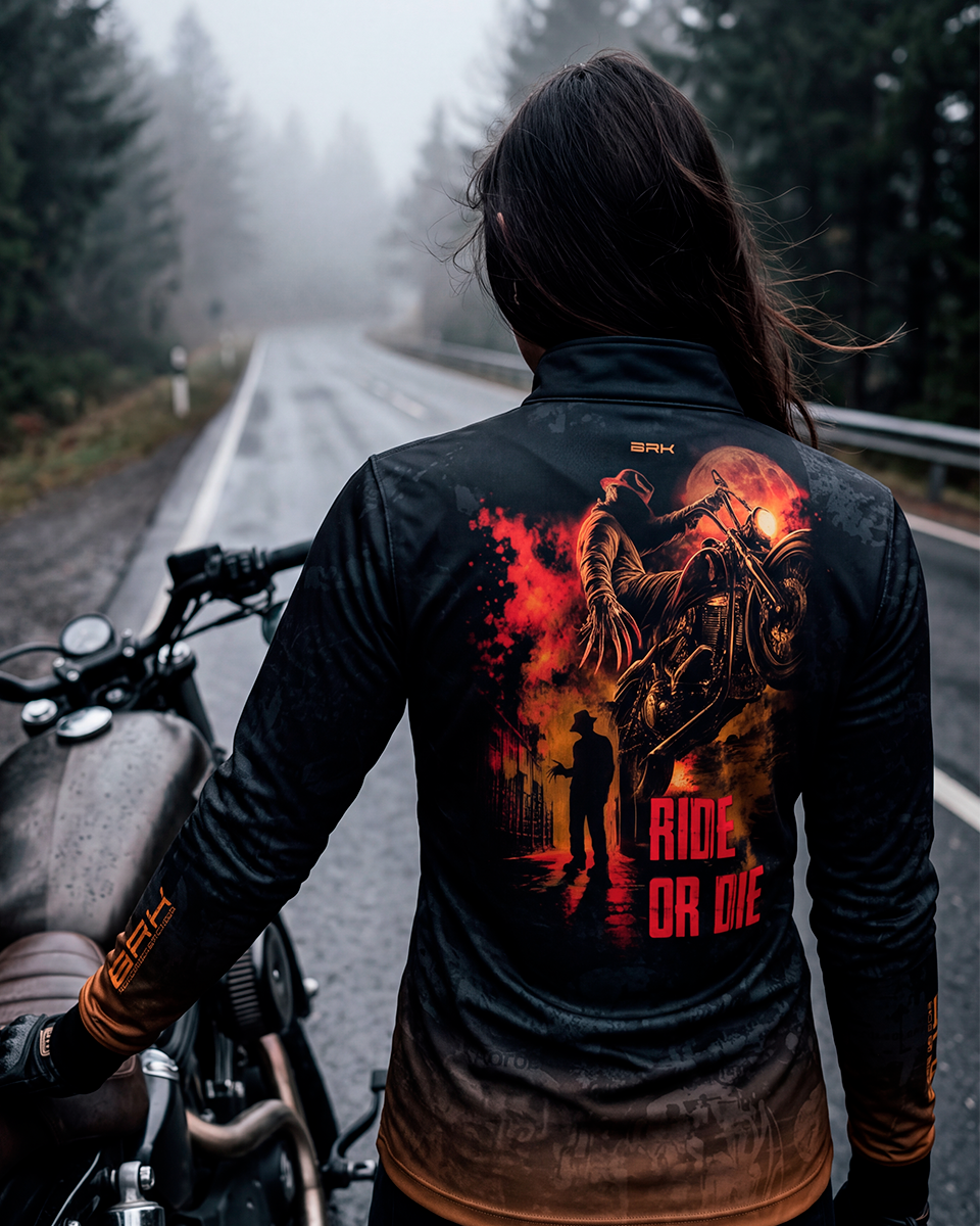 Camisa Halloween Feminina Ride Or Die Black and Orange com Proteção UV50+