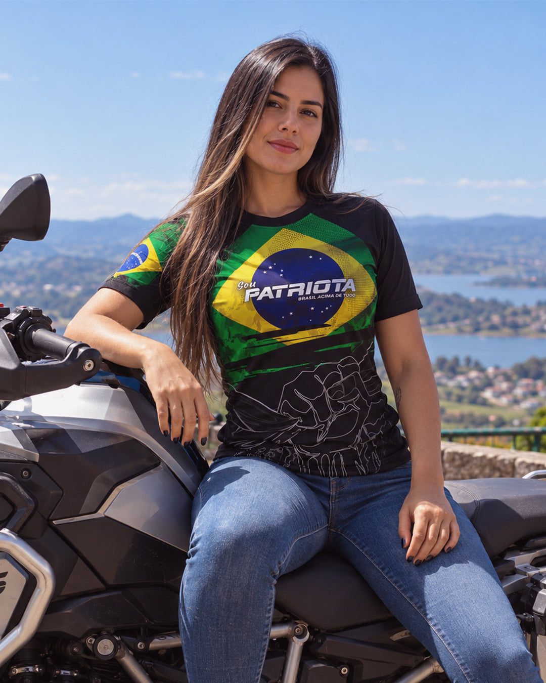 Camisa Feminina Brasil Patriota Preta com Proteção UV50+