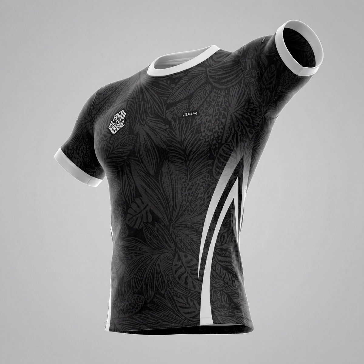 Camisa Brk Aqui é o Brasil Folhagem Tropical Preta com Proteção UV50