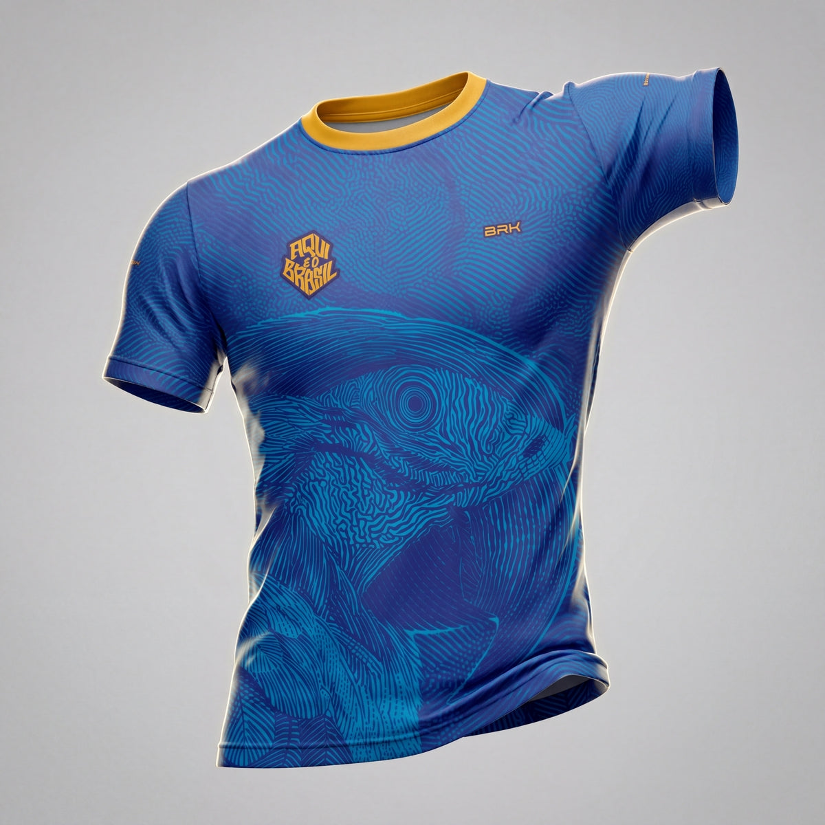 Camisa Casual Brk Aqui é o Brasil Arara Sombreada Azul Royal com Proteção UV50