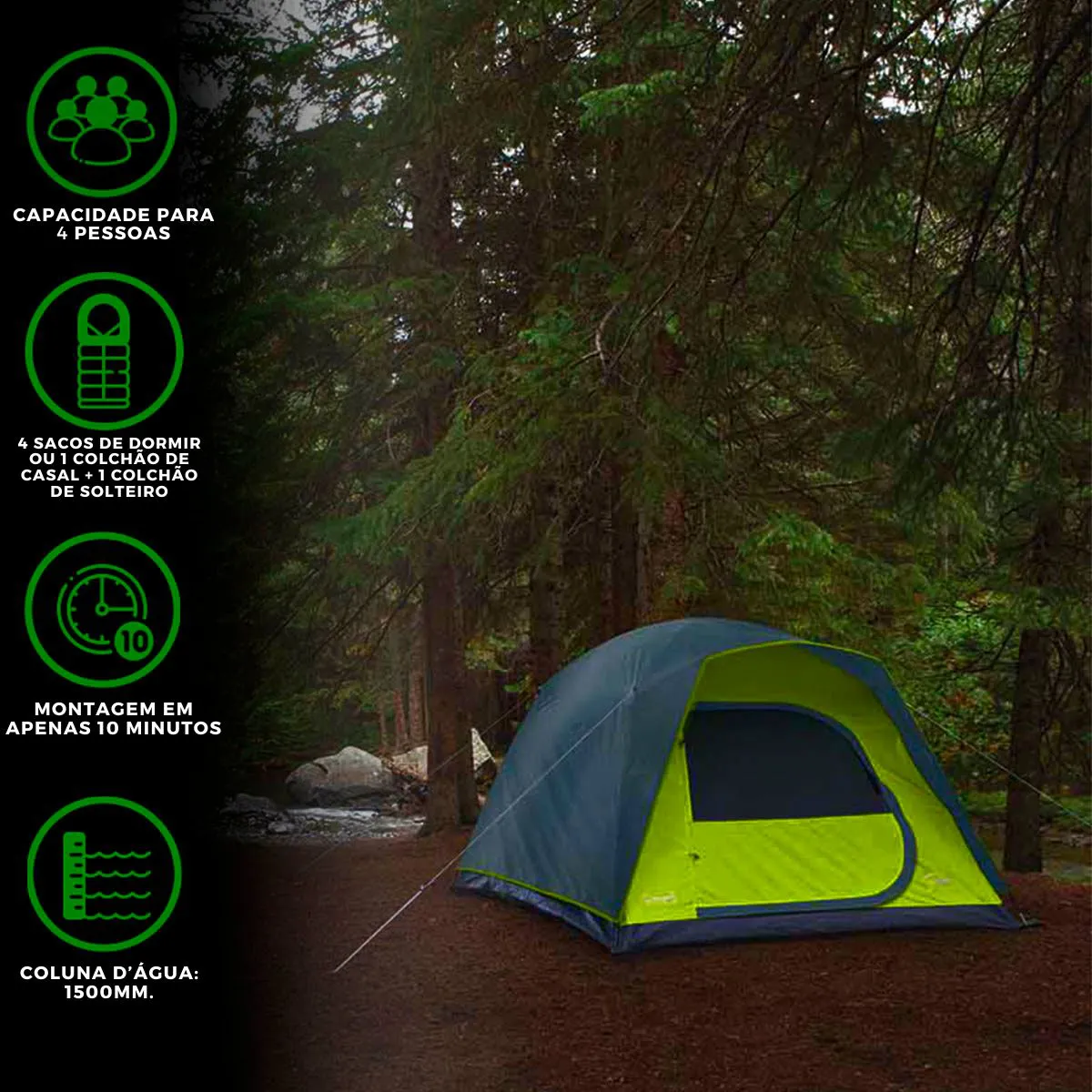 Barraca Camping para 4 Pessoas em Poliéster Amazônia Coleman