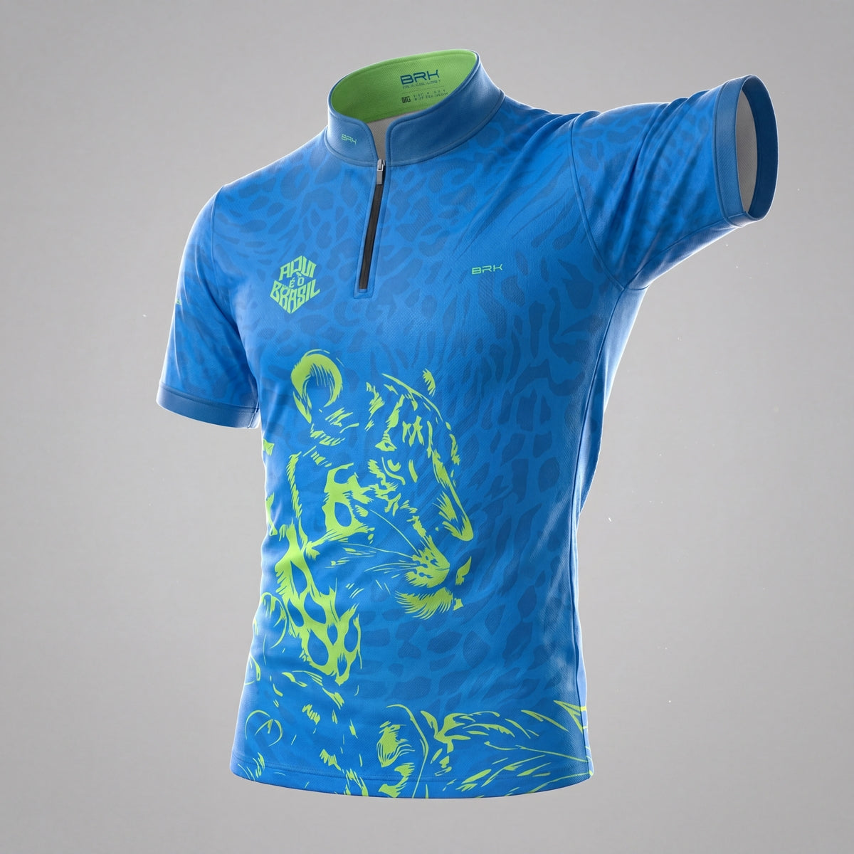Camiseta Brk Aqui é o Brasil Onça Sombreada Azul com Proteção UV50
