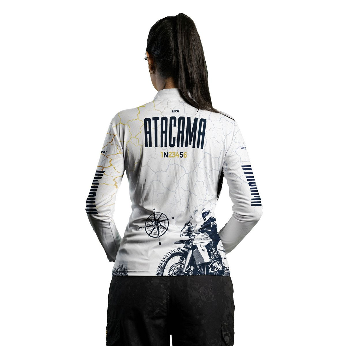 Camisa de Motociclismo Feminina Brk Branca Atacama Chile com Proteção Solar UV50+