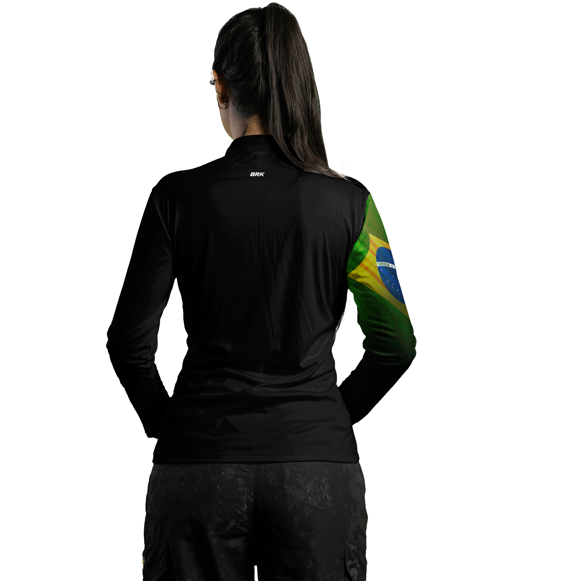Kit Camisas de Casal com Proteção UV50 Preta Bandeira do Brasil