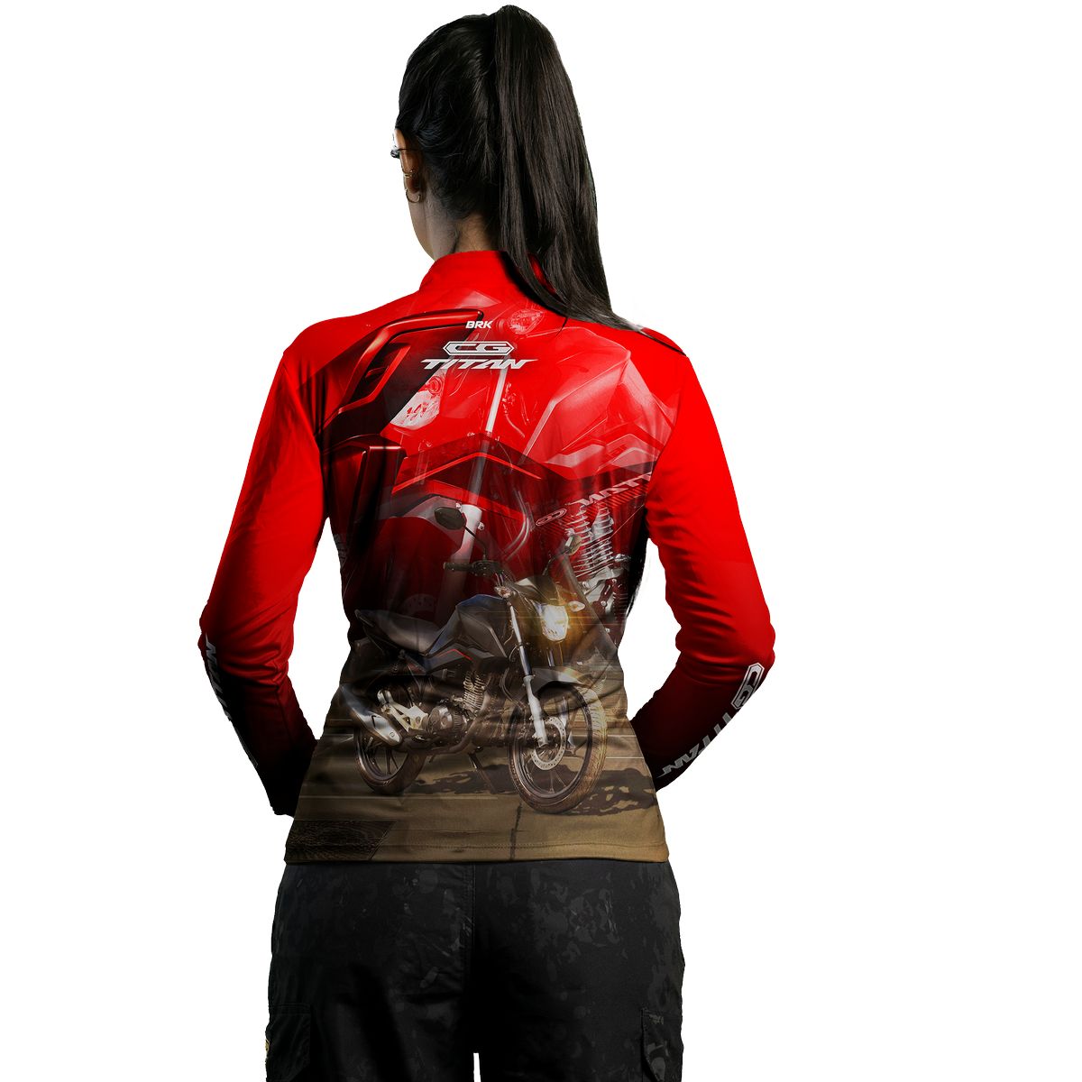 Camisa de Motociclismo Feminina Brk CB160 Titan Preta com Proteção UV50+