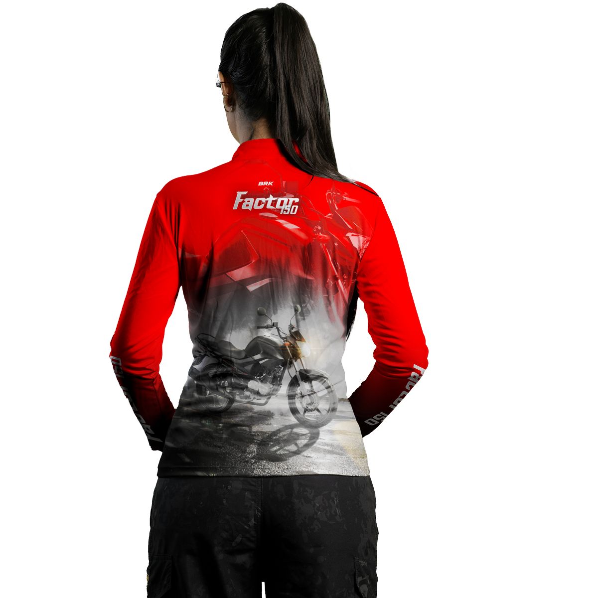 Camisa de Motociclismo Feminina Brk Factor 150 Vermelha Proteção UV50+