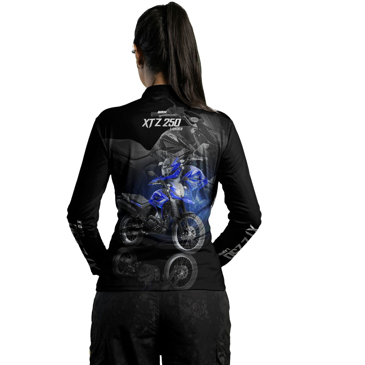 Camisa de Motociclismo Feminina Brk XTZ 250 Azul com Proteção UV50+
