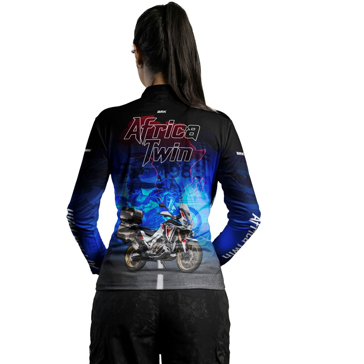 Camisa Feminina Motociclismo Brk Africa Twin Azul com Proteção Solar UV50+