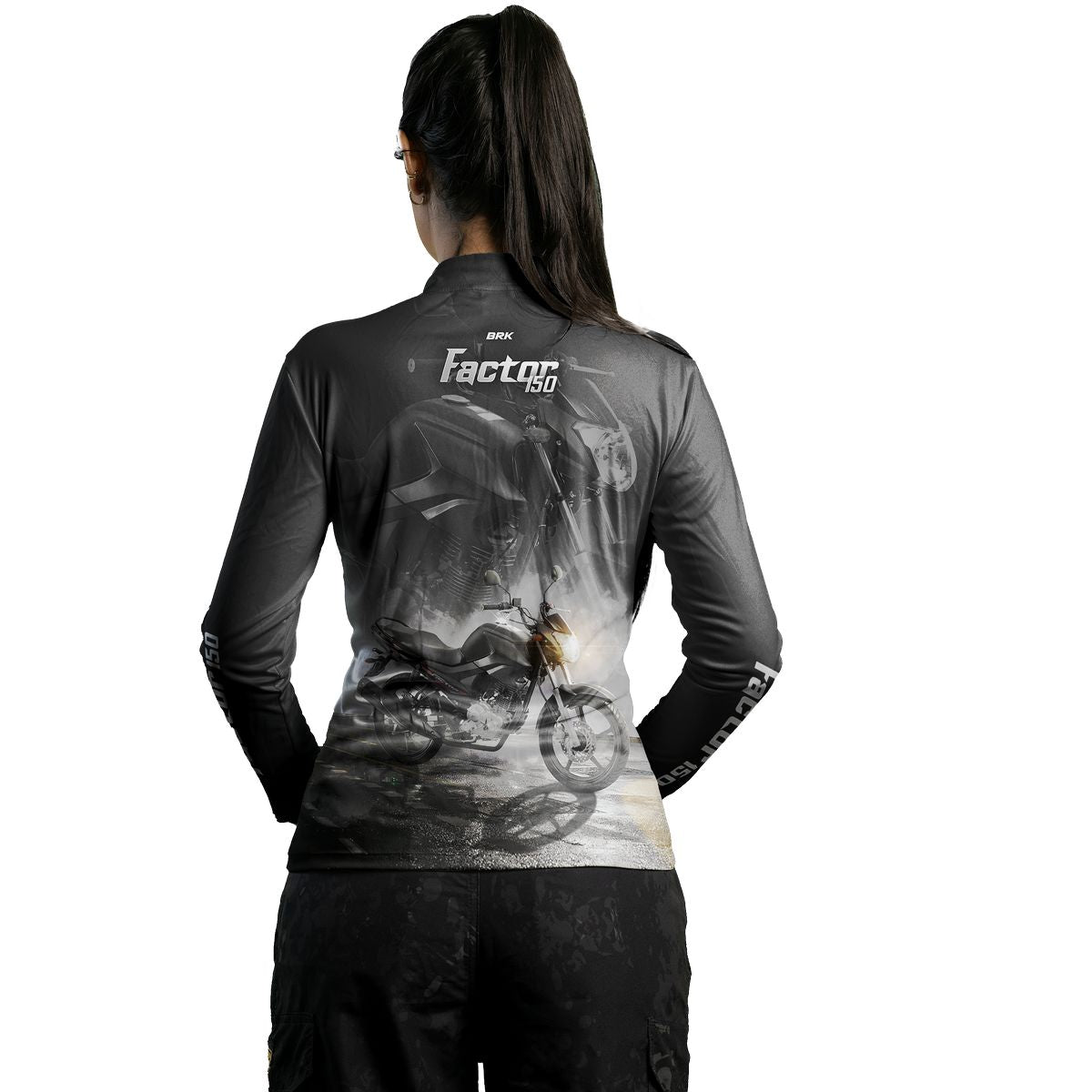 Camisa de Motociclismo Feminina Brk Factor 150 Preta com Proteção UV50+