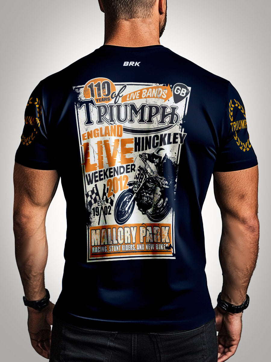 Camiseta Motociclismo Brk Casual Triumph Azul Escuro com Proteção Solar UV50+