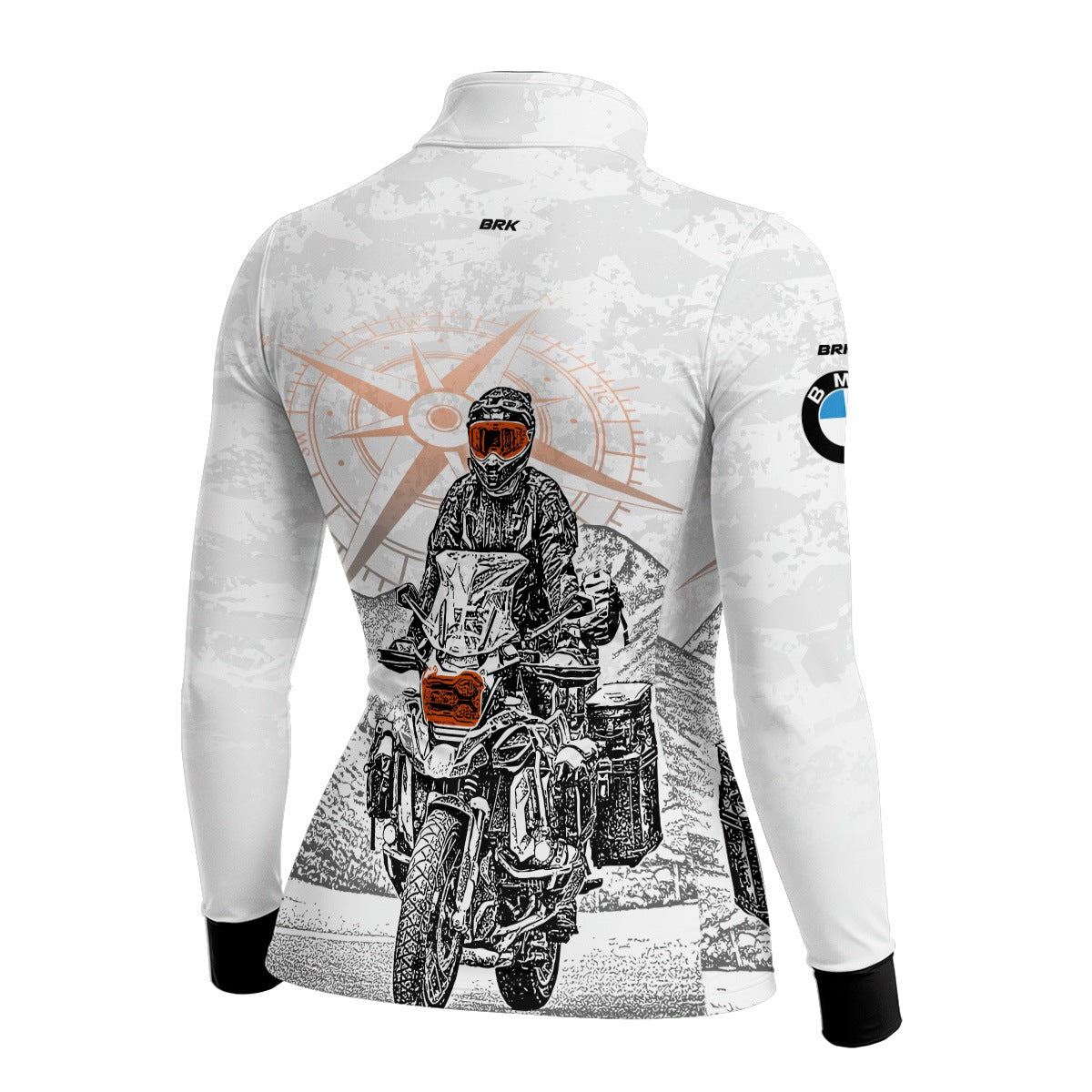 Camisa de Motociclismo Feminina Brk BMW Branca Moto e Bússola com Proteção UV50+
