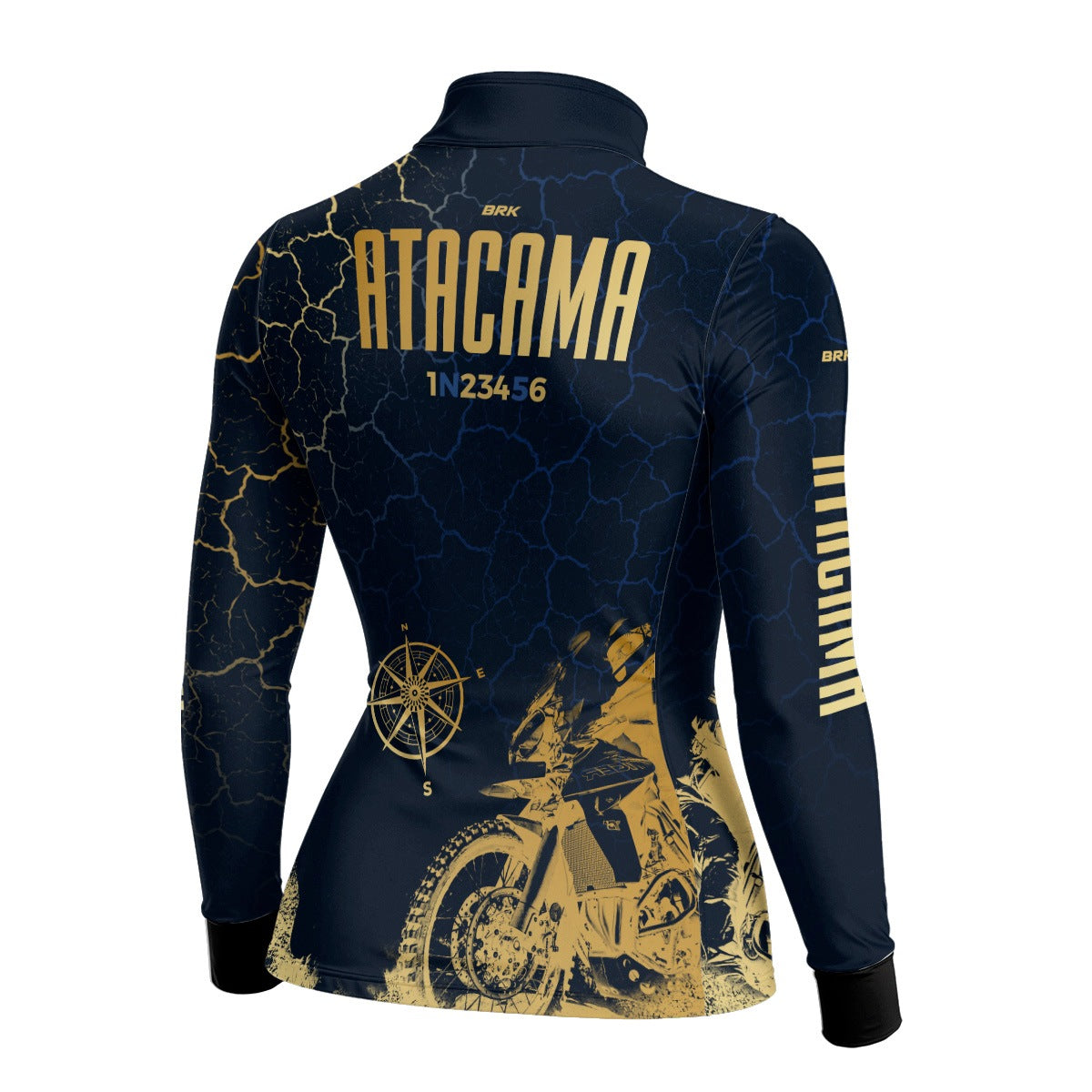 Camisa de Motociclismo Feminina Brk Atacama Chile Azul e Dourado com Proteção Solar UV50+