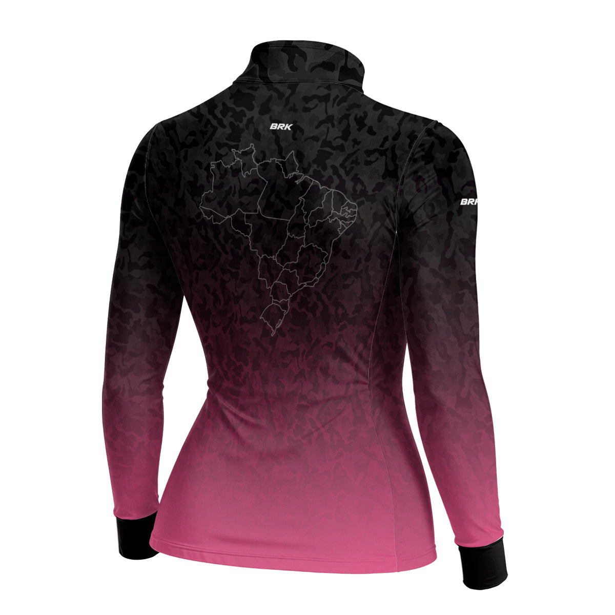 Camisa Feminina Agro Brk Camuflado Preto e Rosa Bandeira do Brasil com Proteção Solar UV50+
