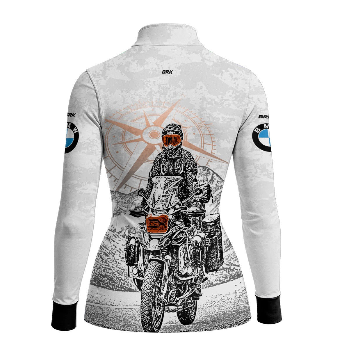 Camisa de Motociclismo Feminina Brk BMW Branca Moto e Bússola com Proteção UV50+