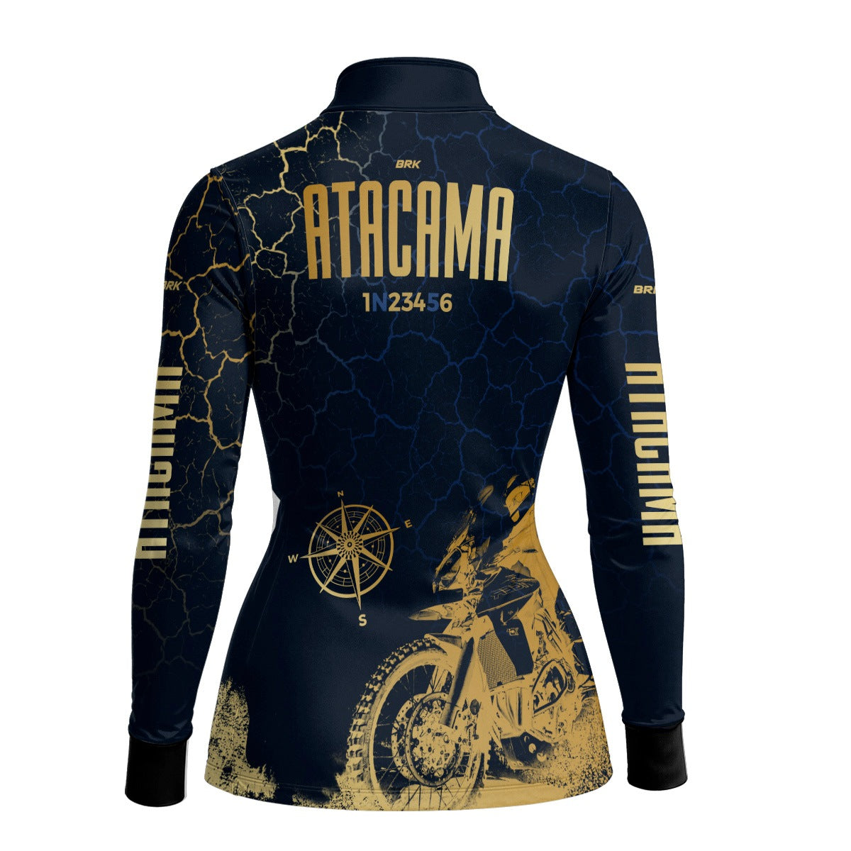Camisa de Motociclismo Feminina Brk Atacama Chile Azul e Dourado com Proteção Solar UV50+
