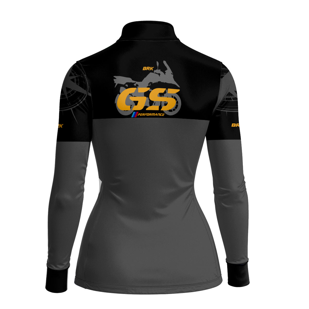 Camisa Feminina Brk Motociclismo GS BMW Performance Cinza e Preto com Proteção Solar UV50+