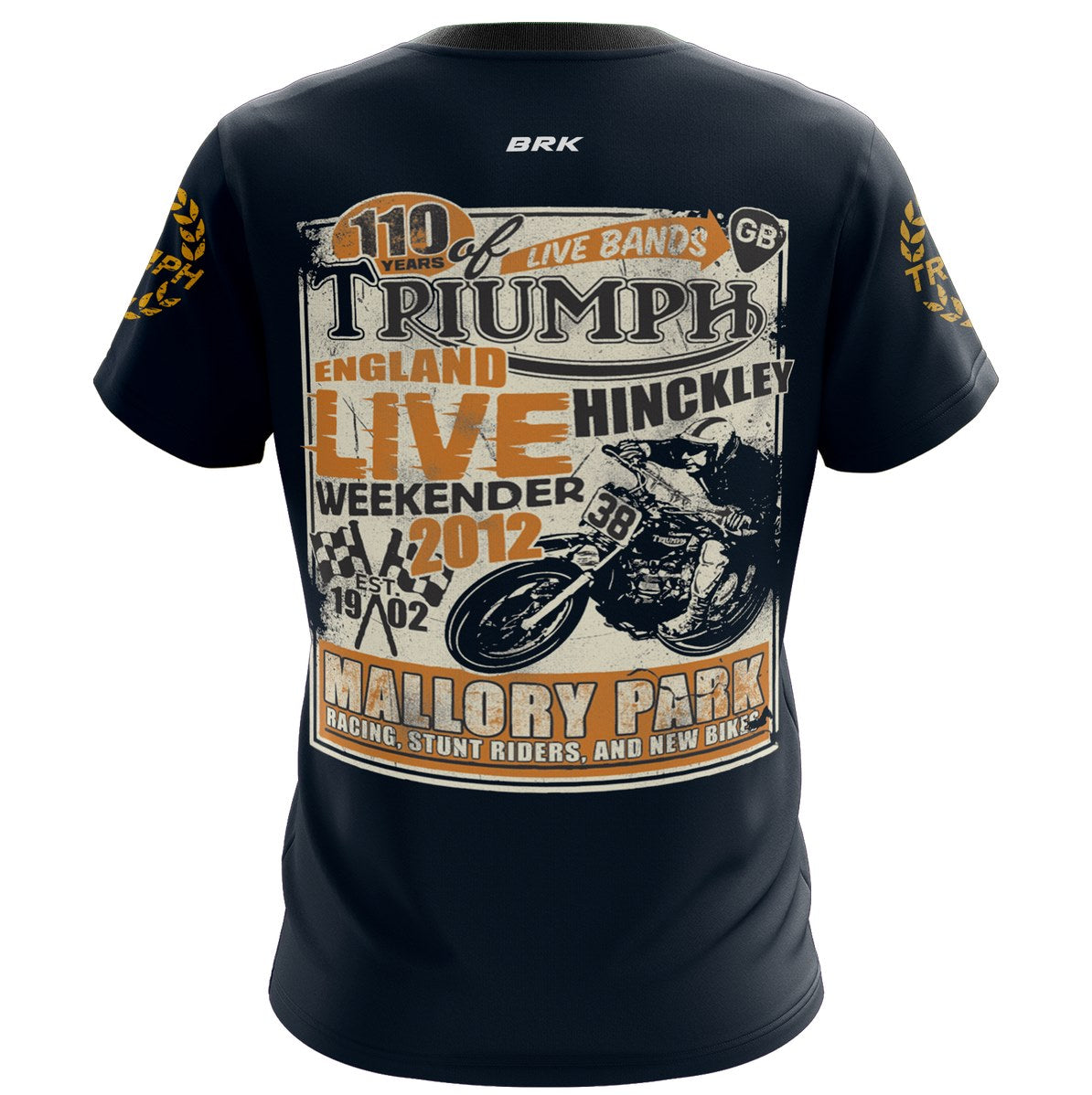 Camiseta Motociclismo Brk Casual Triumph Azul Escuro com Proteção Solar UV50+