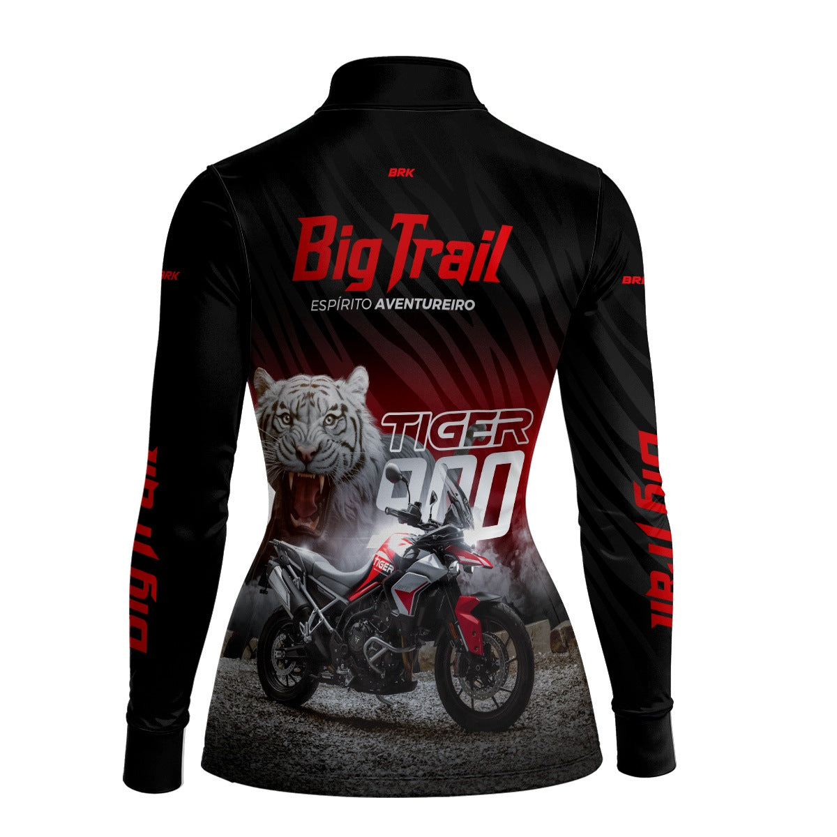 Camisa de Motociclismo Feminina Brk Tiger 900 Preta e Vermelha com Proteção Solar UV50+