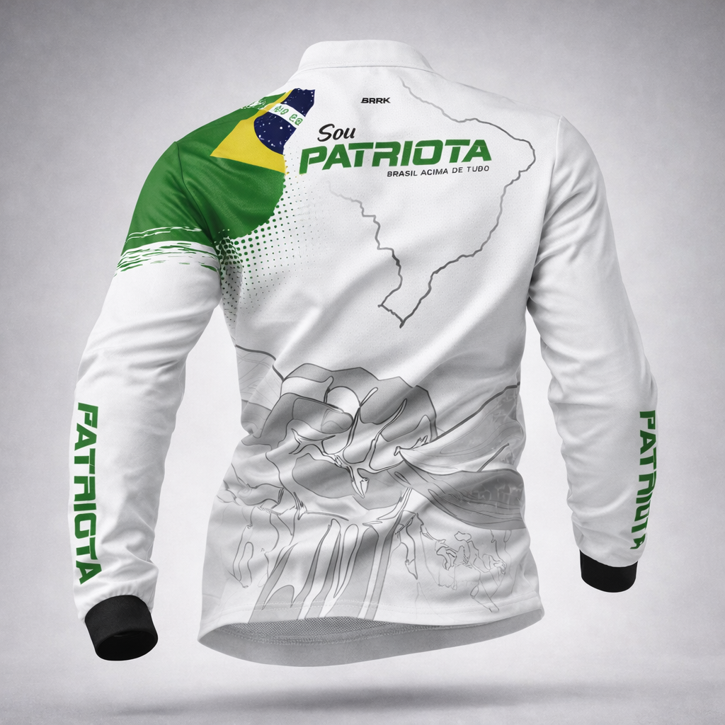 Camisa Básica Patriota Bandeira do Brasil Branca com Proteção UV50