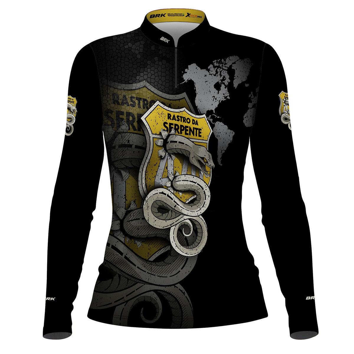 Camisa Feminina de Motociclismo Brk Rastro da Serpente Preta com UV50+