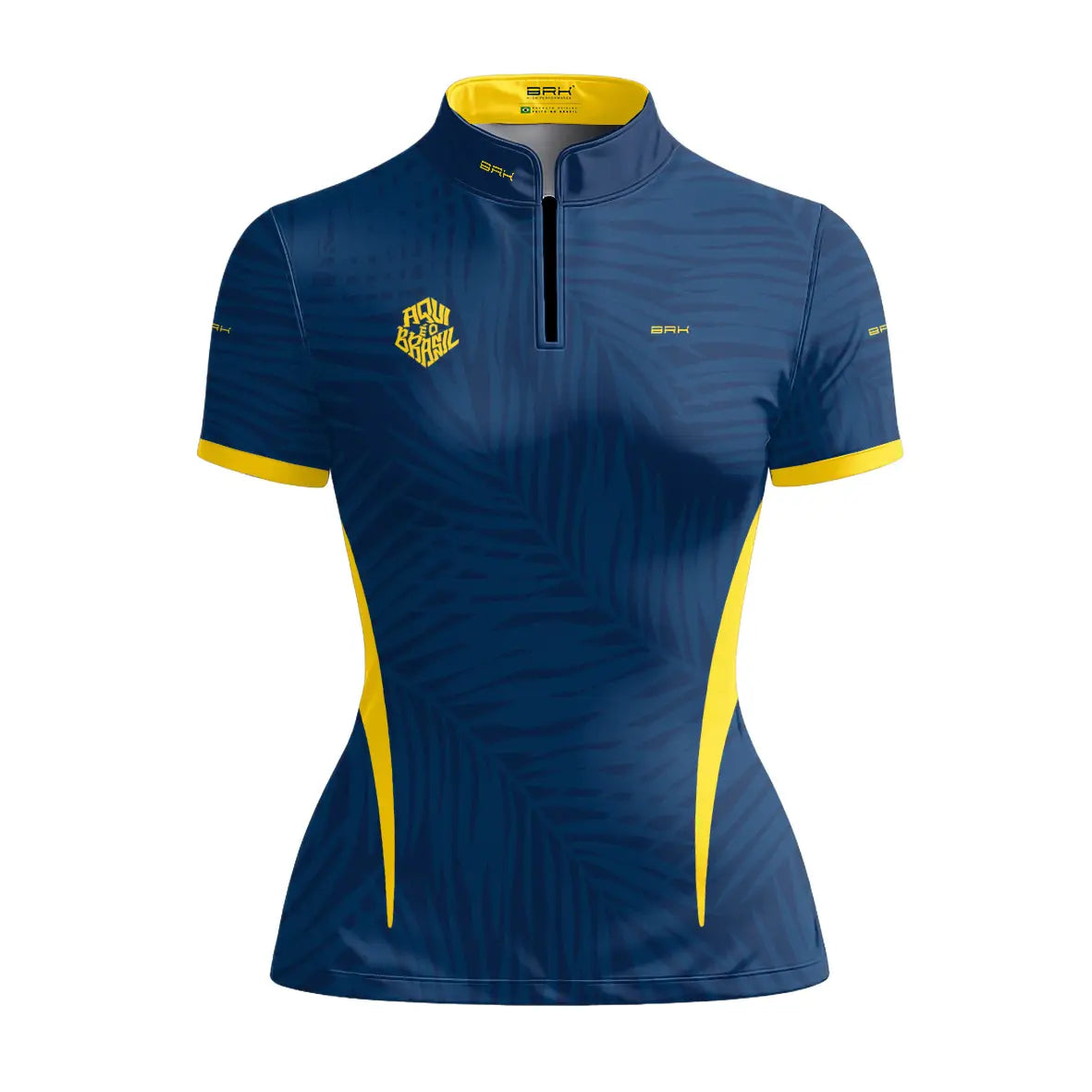 Camiseta Brk Feminina Aqui é o Brasil Tropical Azul Marinho com Proteção UV50