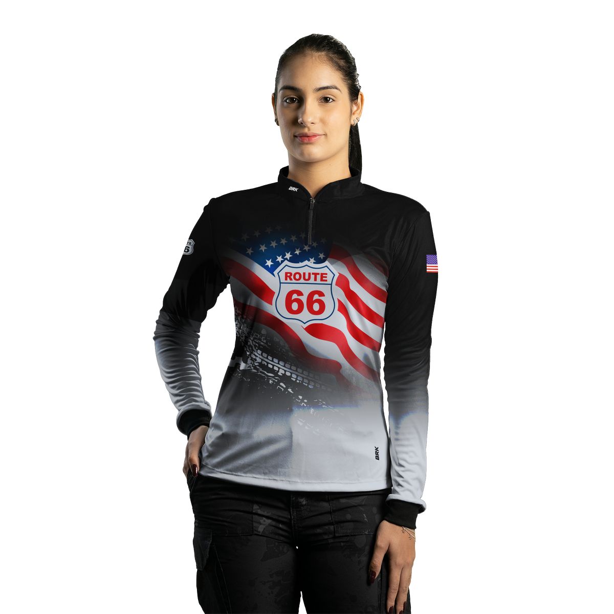 Camisa Motociclista BRK U.S Route 66 Estrada com UV50 +