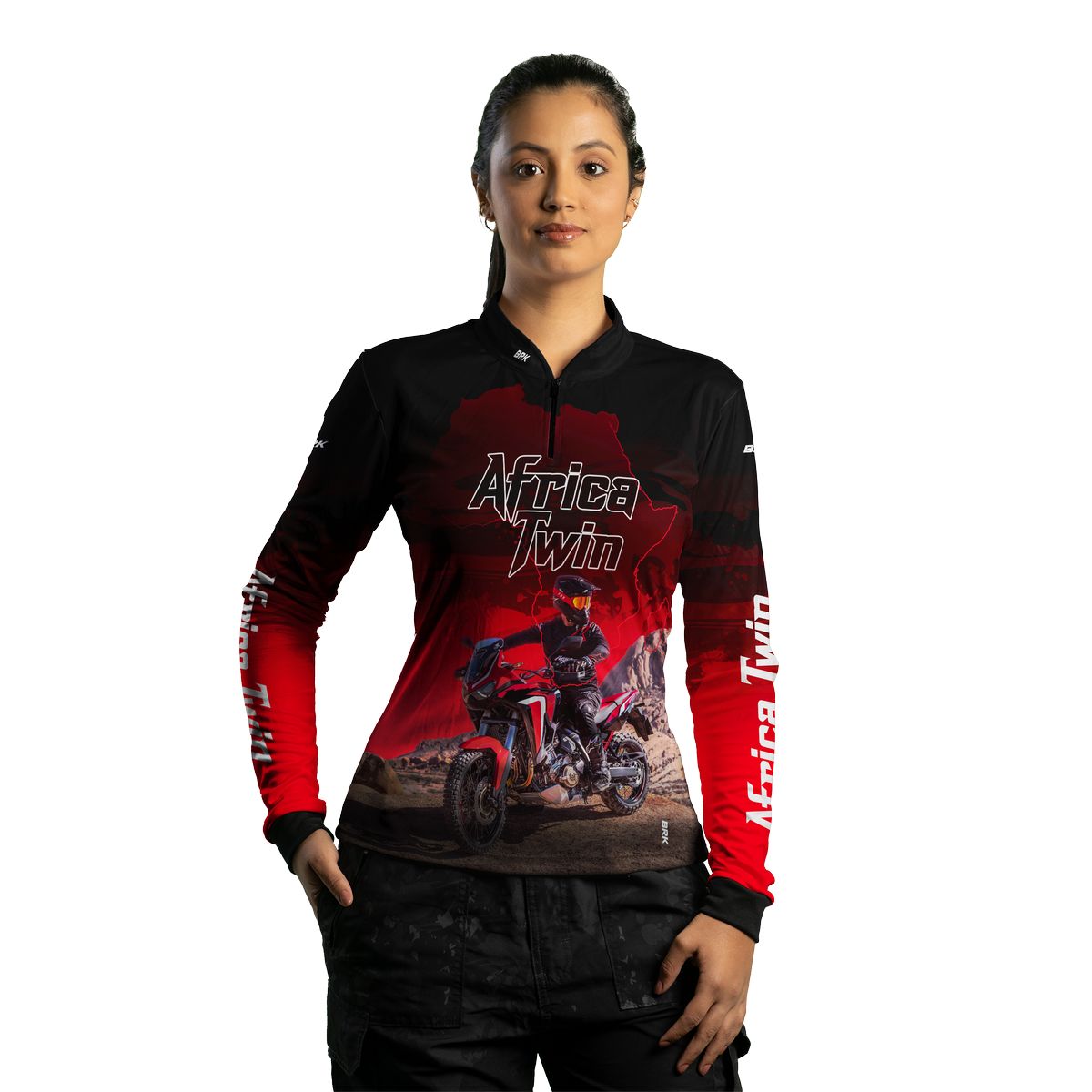 Camisa de Motociclismo Feminina Brk Africa Twin Vermelha com Proteção UV50+