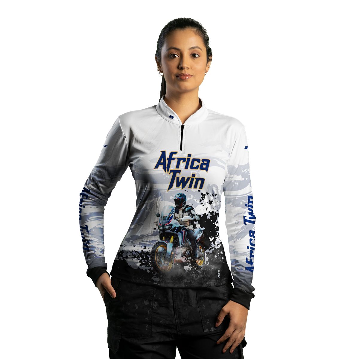 Camisa de Motociclismo Feminina Brk Africa Twin Branca com Proteção Solar UV50+