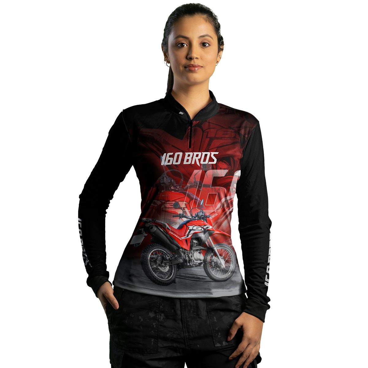 Camisa de Motociclismo Feminina Brk NRX 160 BROS Vermelha com Proteção UV50+