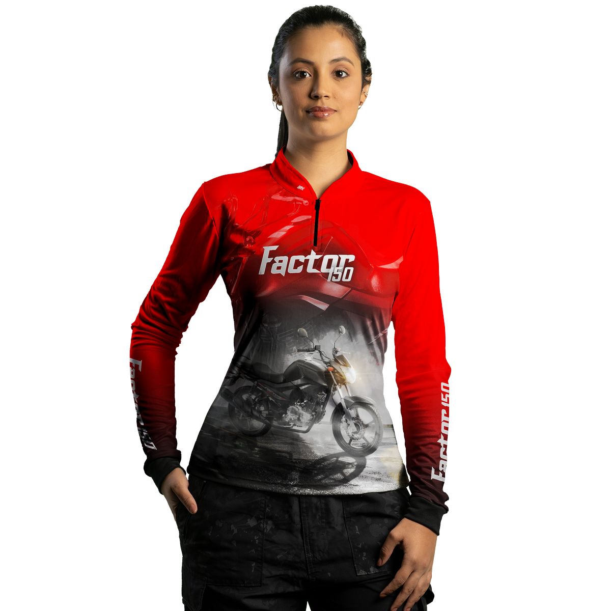 Camisa de Motociclismo Feminina Brk Factor 150 Vermelha Proteção UV50+
