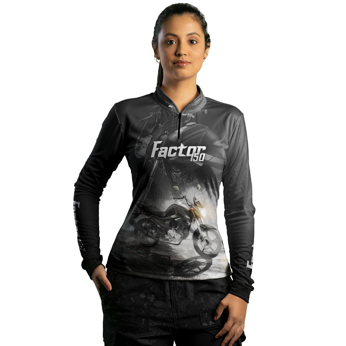 Camisa de Motociclismo Feminina Brk Factor 150 Preta com Proteção UV50+