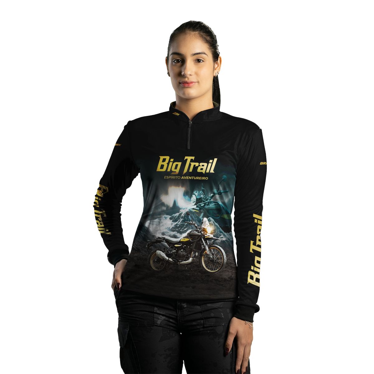Camisa de Motociclismo Feminina Brk Preta Moto Himalayan com Proteção Solar UV50+