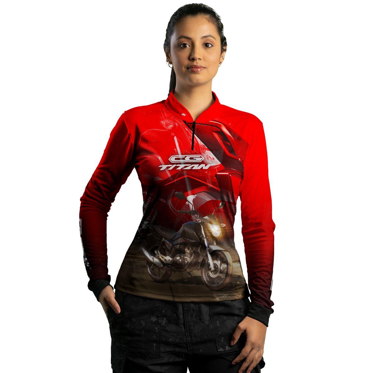 Camisa de Motociclismo Feminina Brk CB160 Titan Preta com Proteção UV50+