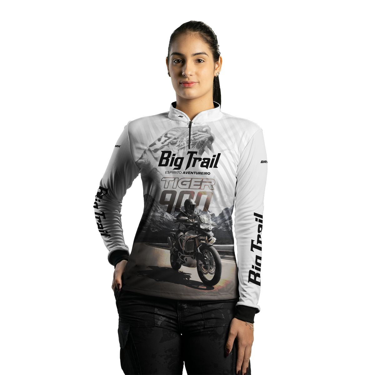 Camisa Feminina Motociclismo Brk Tiger 900 Rally Pro Branca com Proteção Solar UV50+