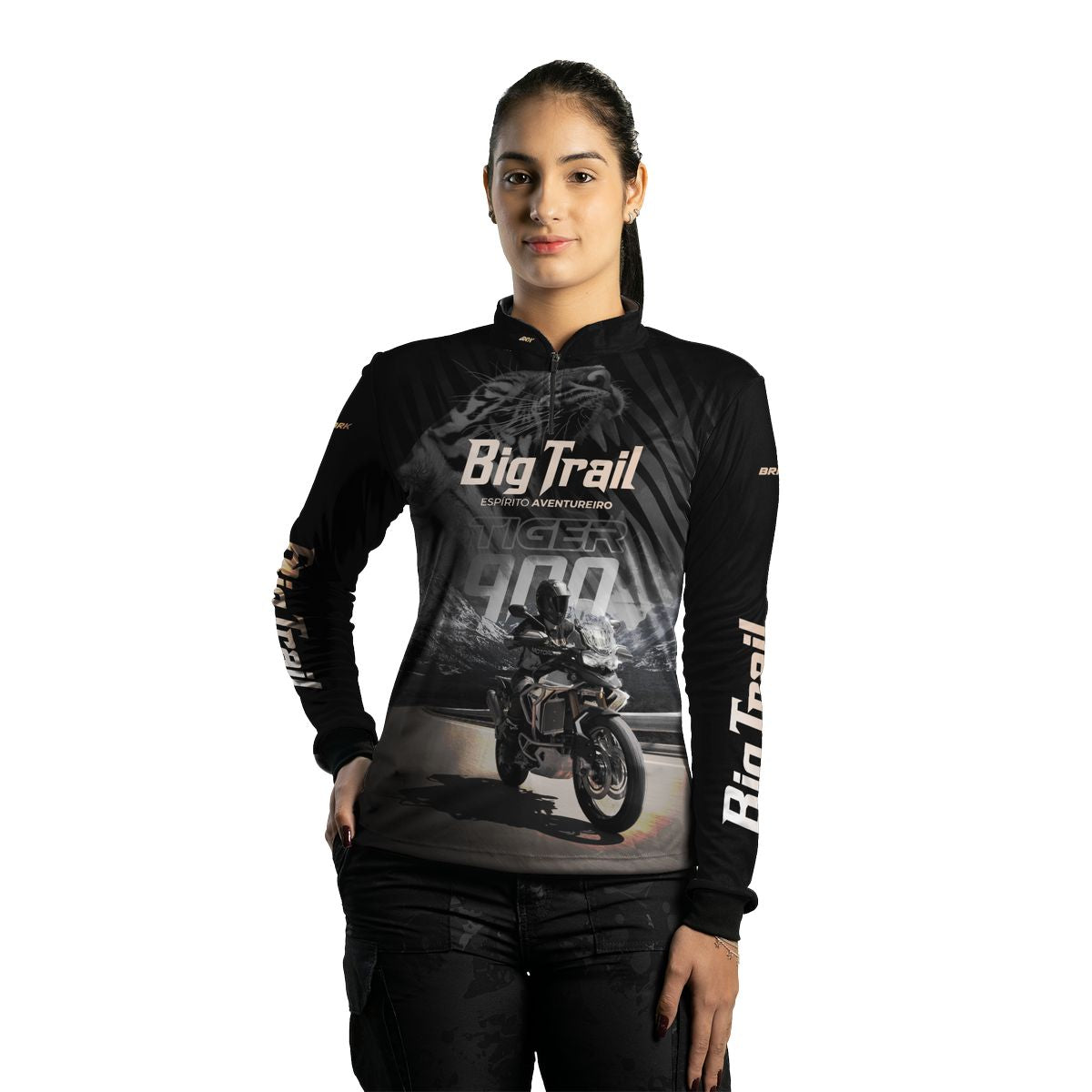 Camisa de Motociclismo Feminina Brk Tiger 900 Rally Pro Preta com Proteção UV50+