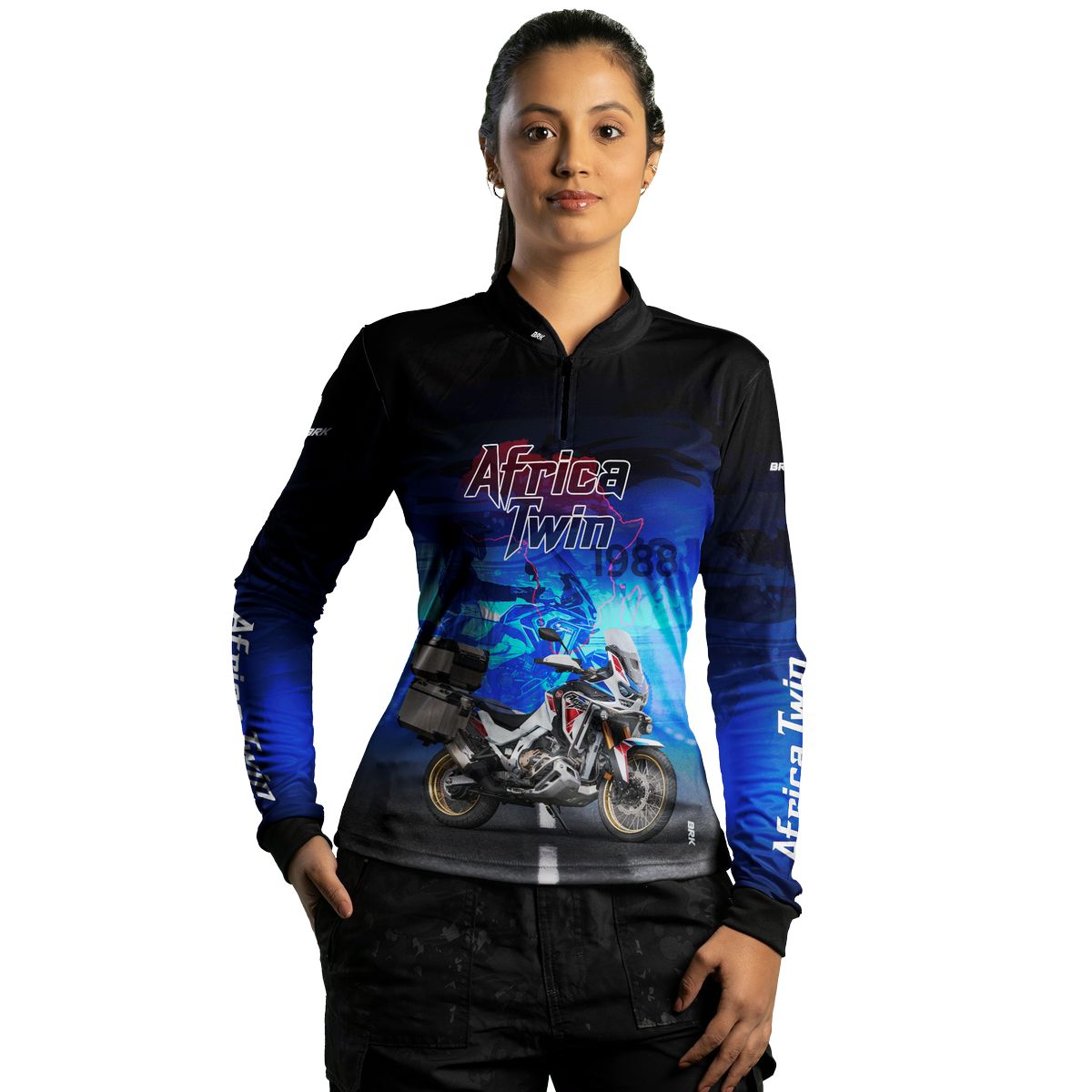 Camisa Feminina Motociclismo Brk Africa Twin Azul com Proteção Solar UV50+
