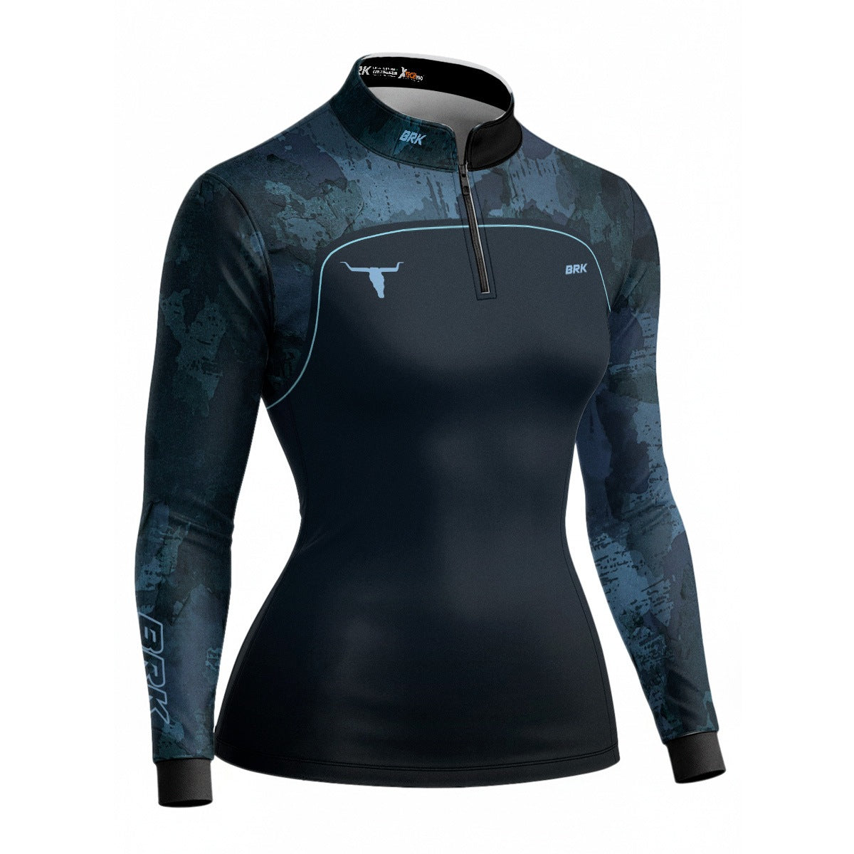 Camisa Agro Feminina Brk Camuflado Long Horn Brasil Azul com Proteção Solar UV50+