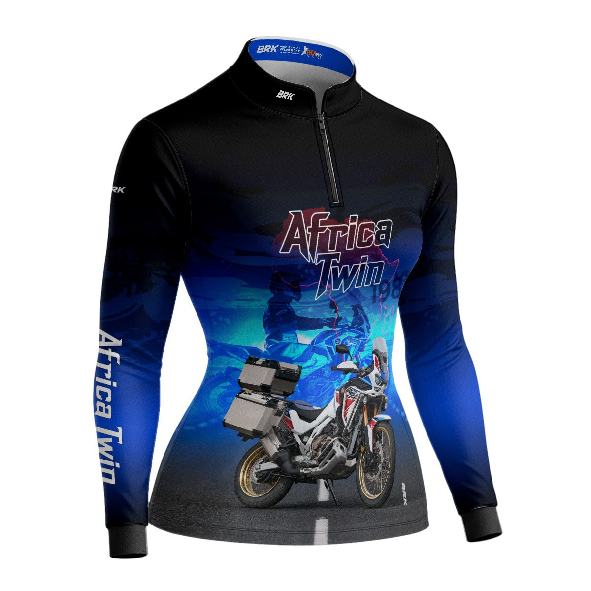 Camisa Feminina Motociclismo Brk Africa Twin Azul com Proteção Solar UV50+