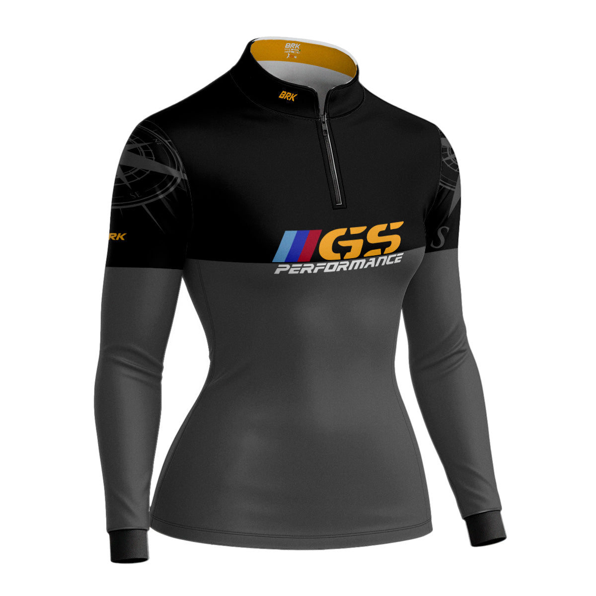 Camisa Feminina Brk Motociclismo GS BMW Performance Cinza e Preto com Proteção Solar UV50+