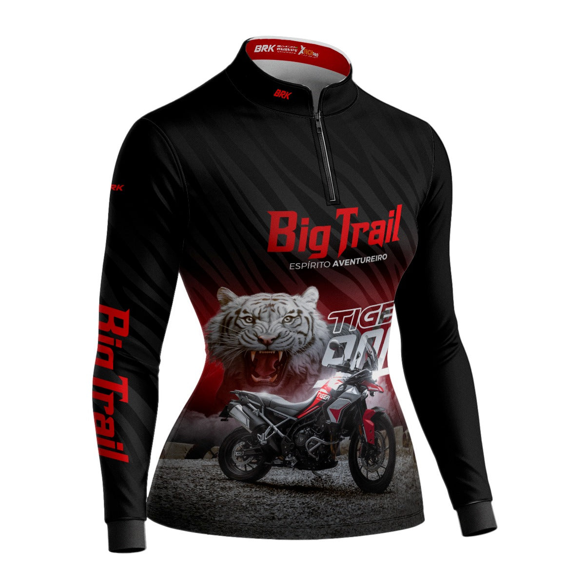 Camisa de Motociclismo Feminina Brk Tiger 900 Preta e Vermelha com Proteção Solar UV50+
