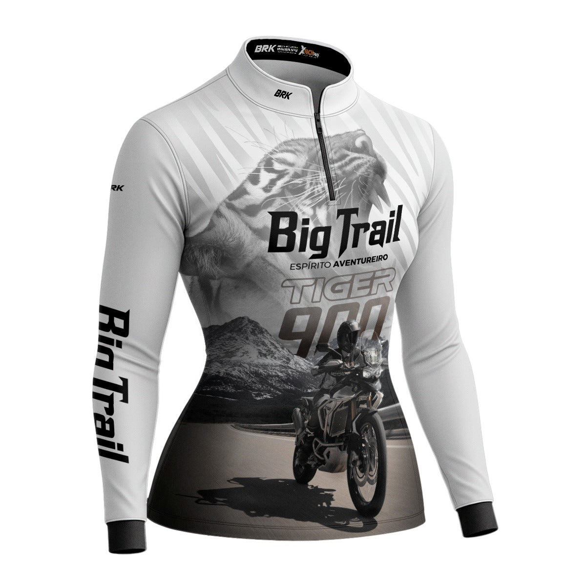 Camisa Feminina Motociclismo Brk Tiger 900 Rally Pro Branca com Proteção Solar UV50+