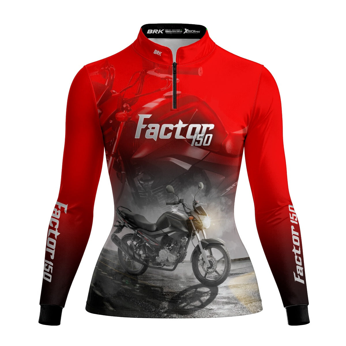 Camisa de Motociclismo Feminina Brk Factor 150 Vermelha Proteção UV50+