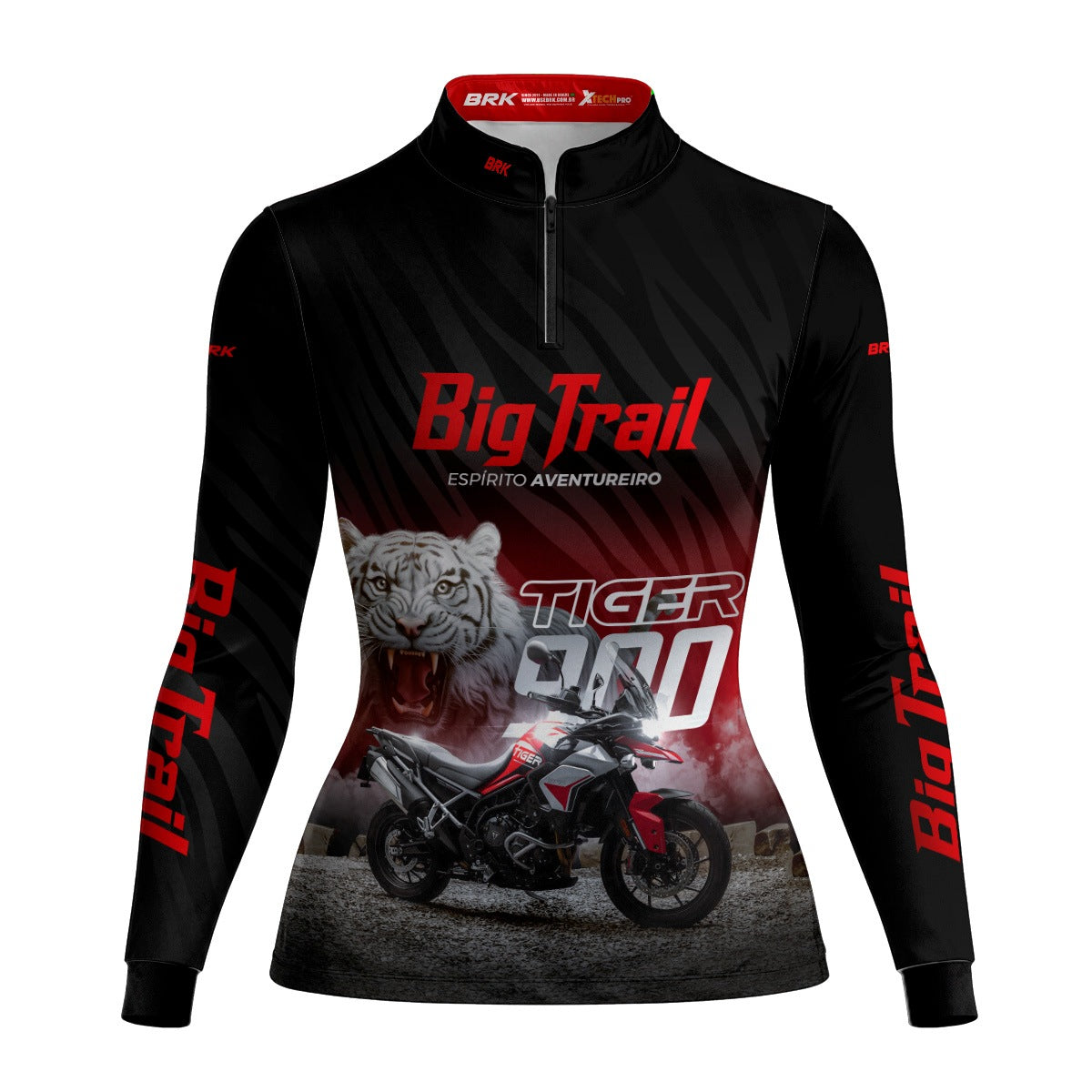 Camisa de Motociclismo Feminina Brk Tiger 900 Preta e Vermelha com Proteção Solar UV50+