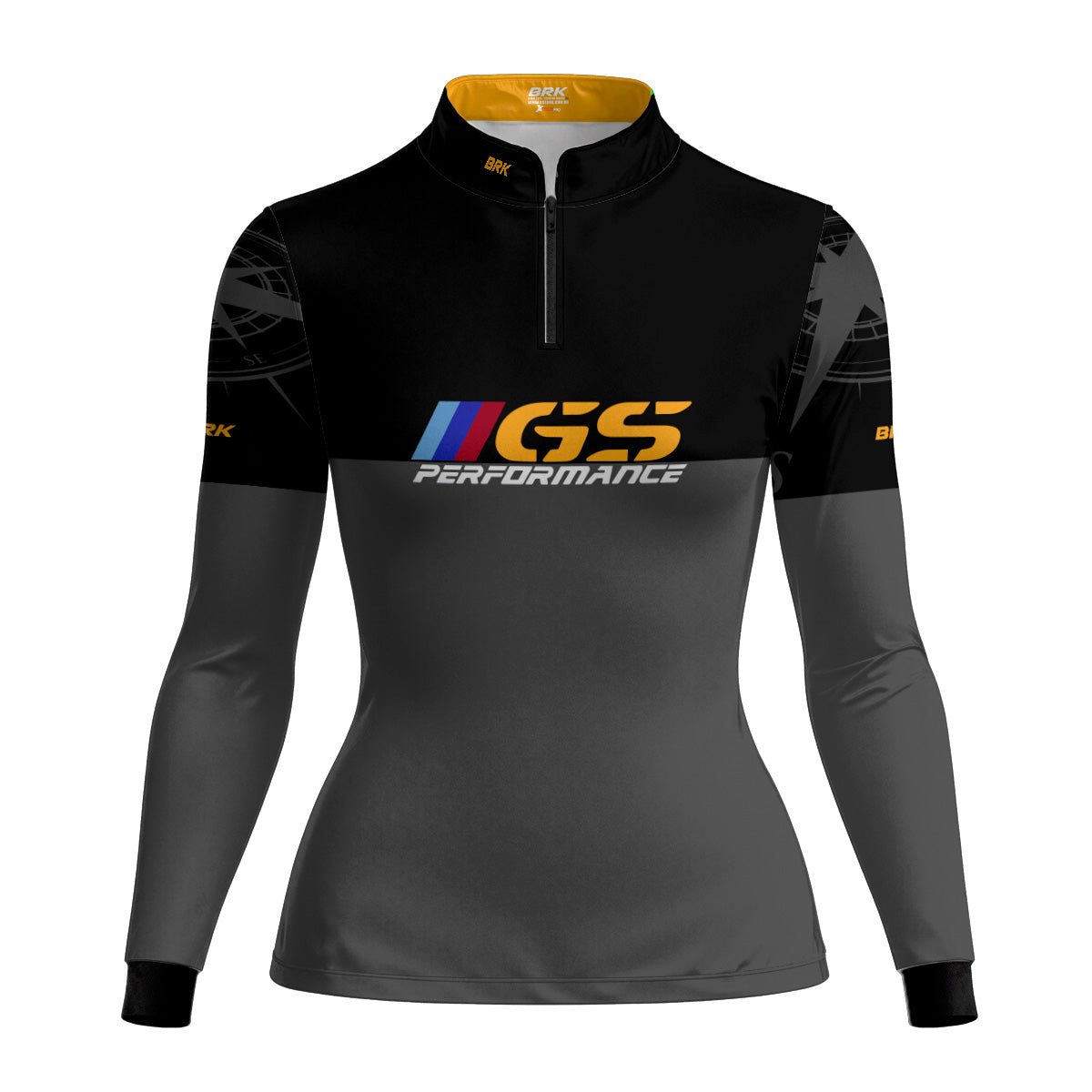 Camisa Feminina Brk Motociclismo GS BMW Performance Cinza e Preto com Proteção Solar UV50+