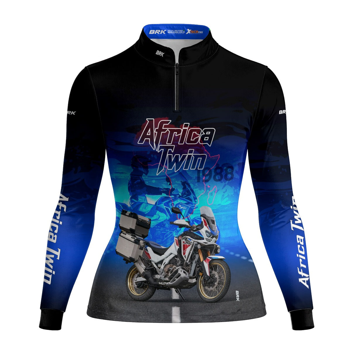 Camisa Feminina Motociclismo Brk Africa Twin Azul com Proteção Solar UV50+