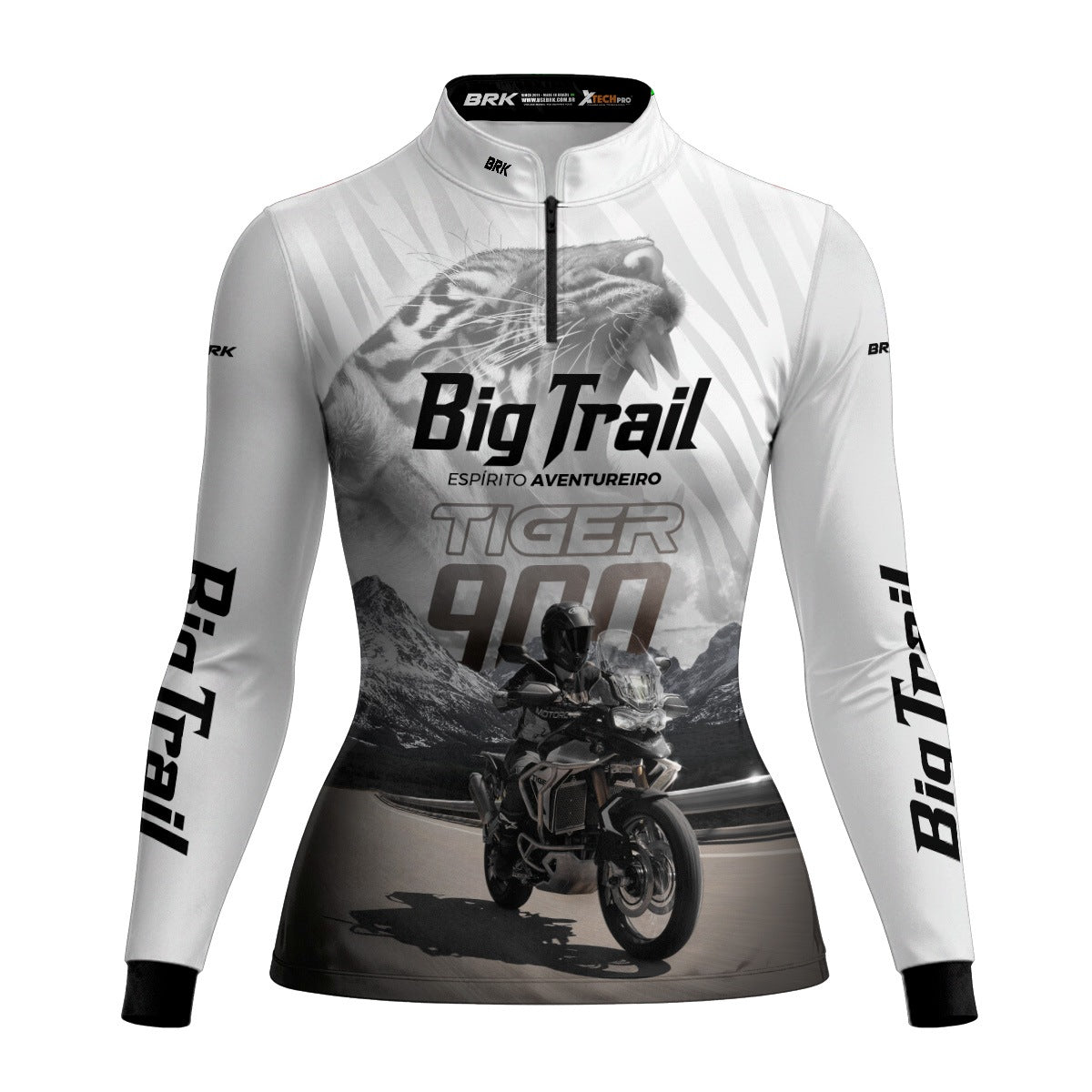Camisa Feminina Motociclismo Brk Tiger 900 Rally Pro Branca com Proteção Solar UV50+